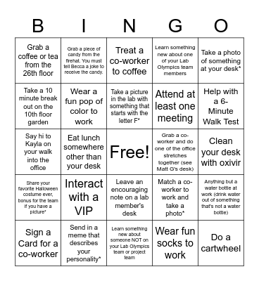 2022 Lab Olympics Bingo Card