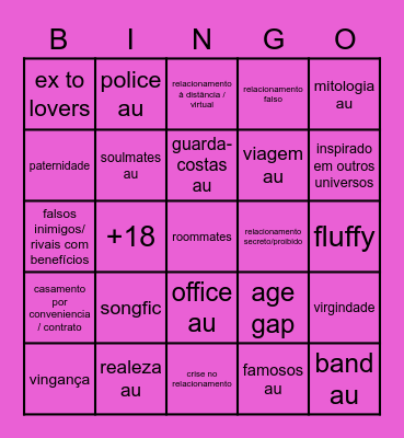 otp fic bingo Card