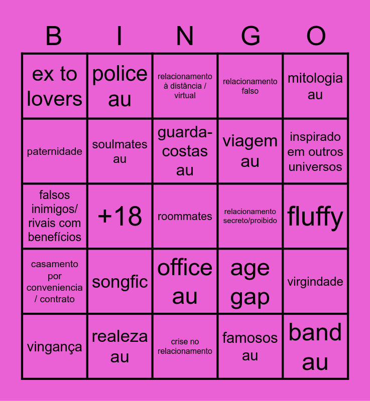 otp fic bingo Card