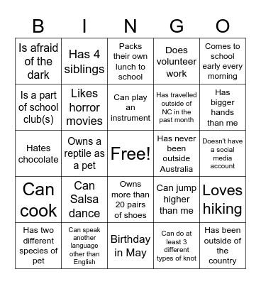 Icebreaker Bingo Card