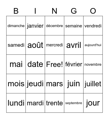 Le calendrier Bingo Card