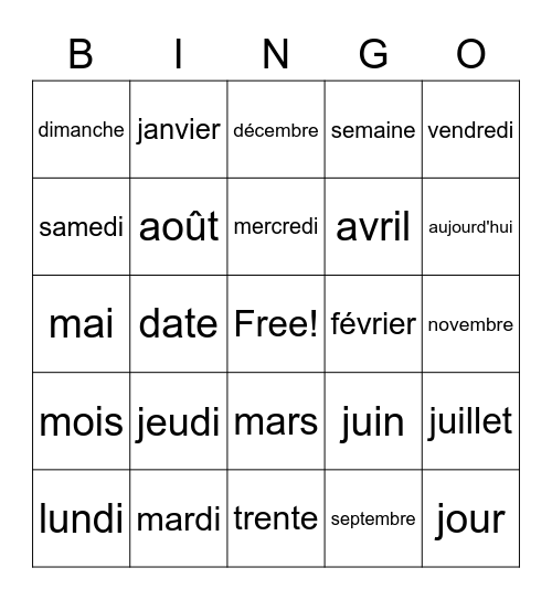 Le calendrier Bingo Card