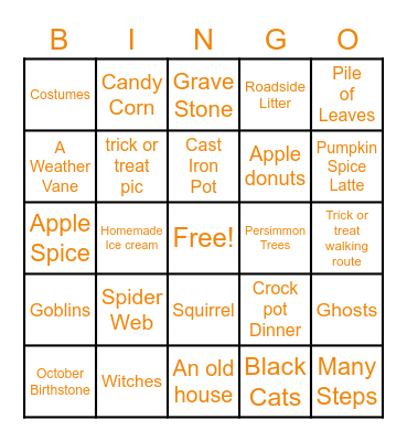 October Vibes 2022 Bingo Card