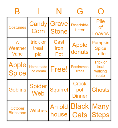 October Vibes 2022 Bingo Card