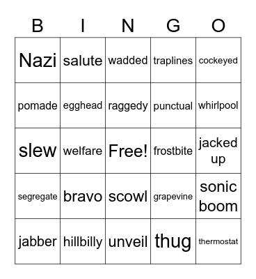 "Watson's" Vocabulary Bingo Card