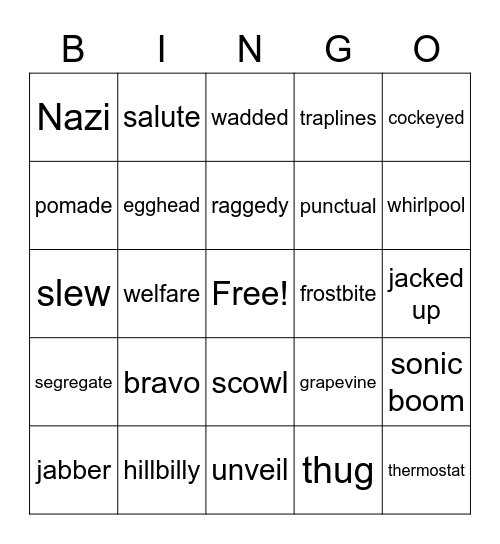 "Watson's" Vocabulary Bingo Card