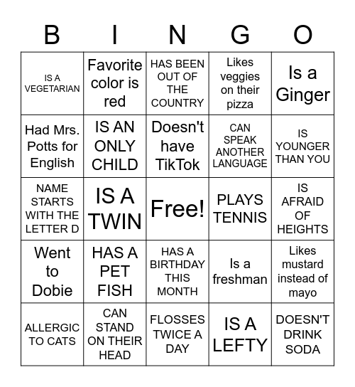 HUMAN SCAVENGER HUNT Bingo Card