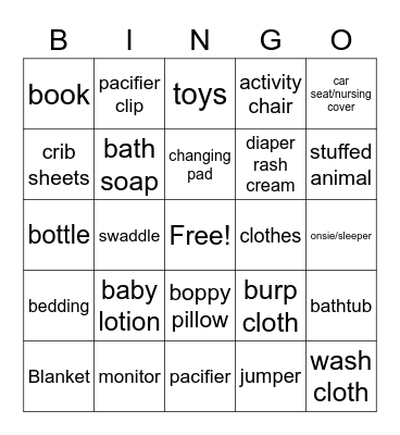 Baby Bingo Card