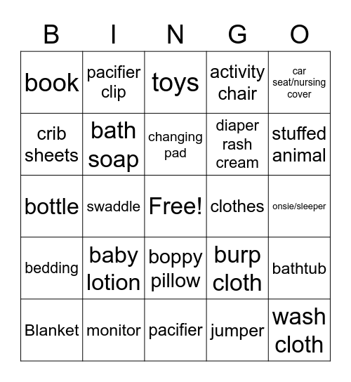 Baby Bingo Card