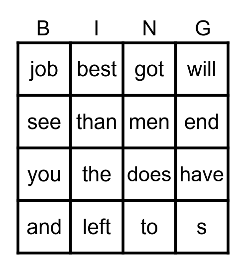 2nd Grade Bingo Week 1 & 2 Bingo Card