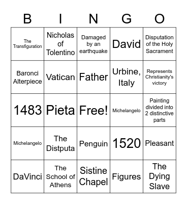 Raphael, Reniassance Artist Bingo Card