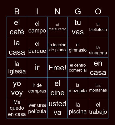 Vocabulary Bingo Card