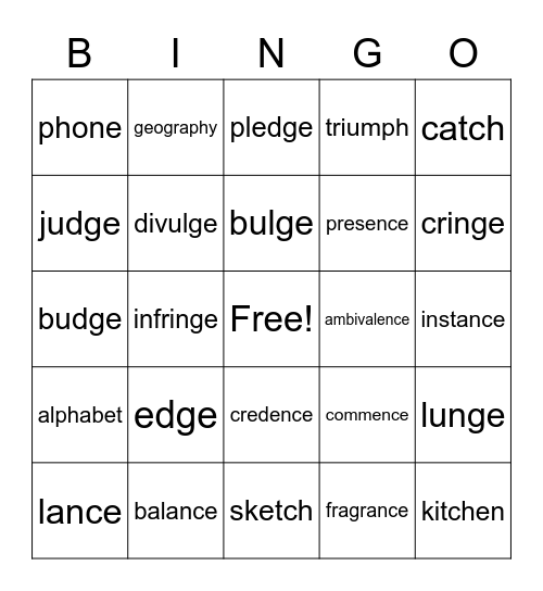 dge, nce,tch,ph Bingo Card
