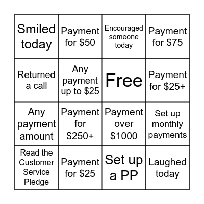 Customer Service Bingo Card