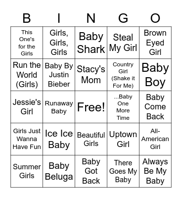 Baby Music Bingo Card