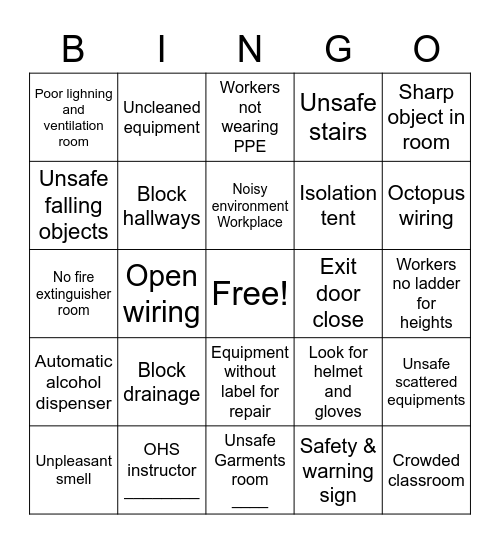 ISU-OHS Bingo Card