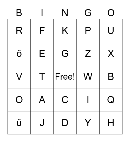 das Alphabet Bingo Card