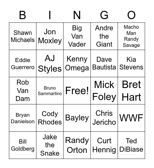 Wrestling Bingo Card