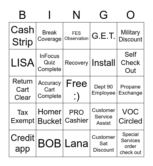 Cashier Appreciation 2022 Bingo Card