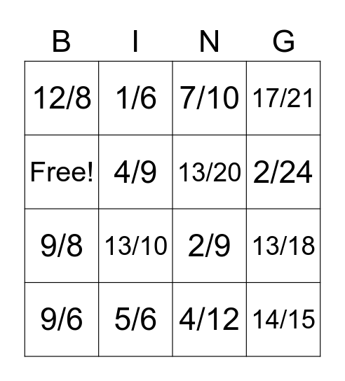 ADDING/SUBTRACTING FRACTIONS Bingo Card
