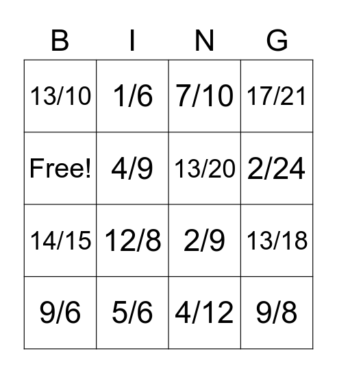 ADDING/SUBTRACTING FRACTIONS Bingo Card
