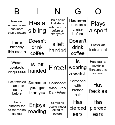 Meet the Class Bingo Card