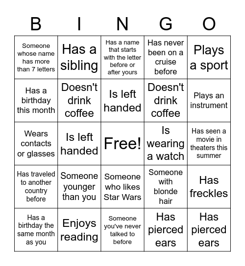 Meet the Class Bingo Card