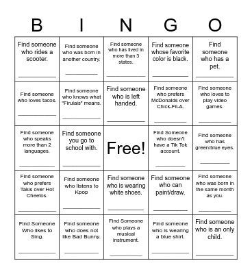 Find Someone Who Bingo Card