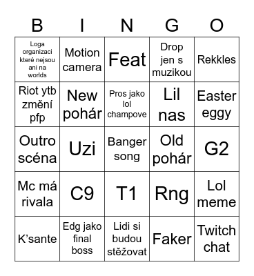 Worlds song 2022 Bingo Card