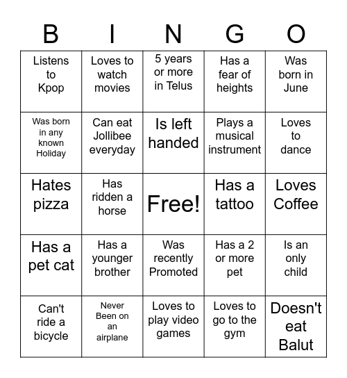 Human Bingo Card