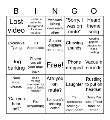 REMOTE MEETING BINGO Card