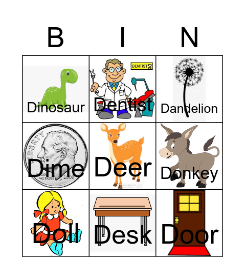 Letter D Bingo Card