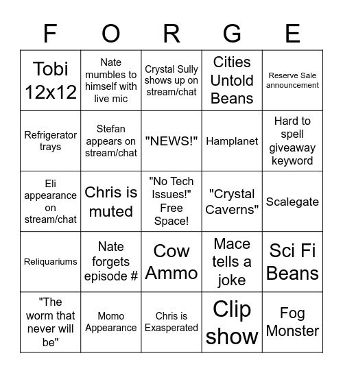 OTA #100 Bingo Card