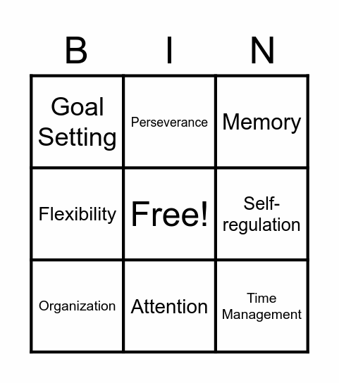 Executive Functioning Bingo Card