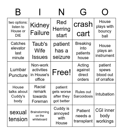 House, MD Bingo Card