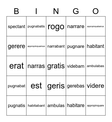 Imperfect and Present Tense Verbs Bingo Card