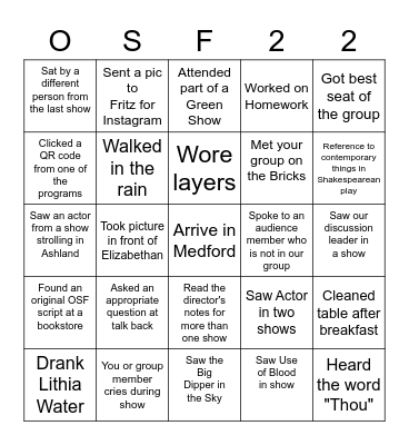 OSF 2022 Bingo Card