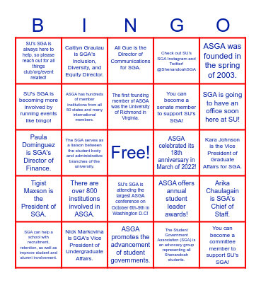 Get-To-Know SGA Bingo! Bingo Card