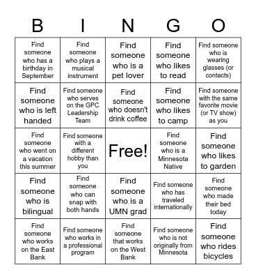 Graduate Program Coordinator Network Bingo Card