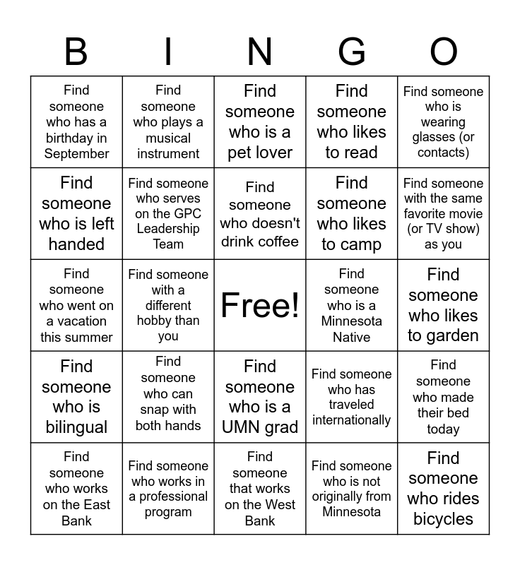 Graduate Program Coordinator Network Bingo Card