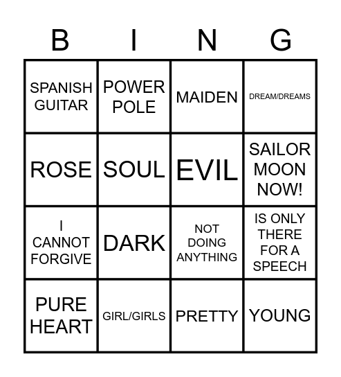 TUXEDO KAMEN BINGO Card