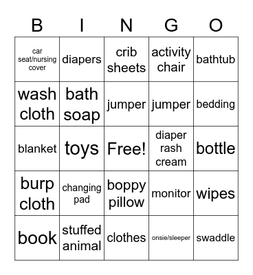 Baby Bingo Card