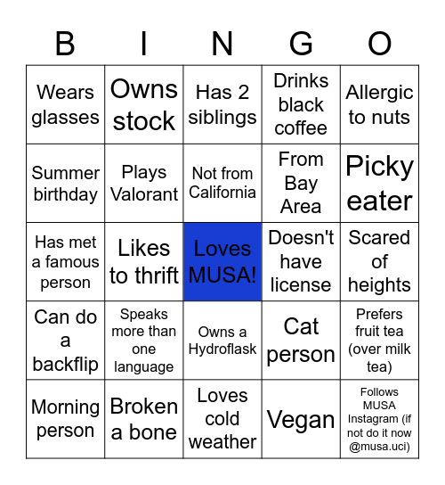 MUSA BINGO Card
