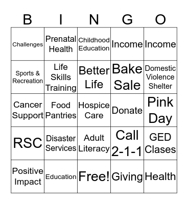 United Way 2016 Campaign Bingo Card