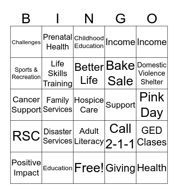 United Way 2016 Campaign Bingo Card