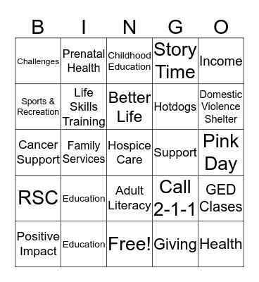 United Way 2016 Campaign Bingo Card