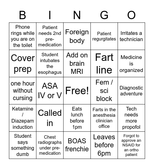 Dr. Pisack Bingo Card