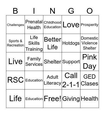 United Way 2016 Campaign Bingo Card