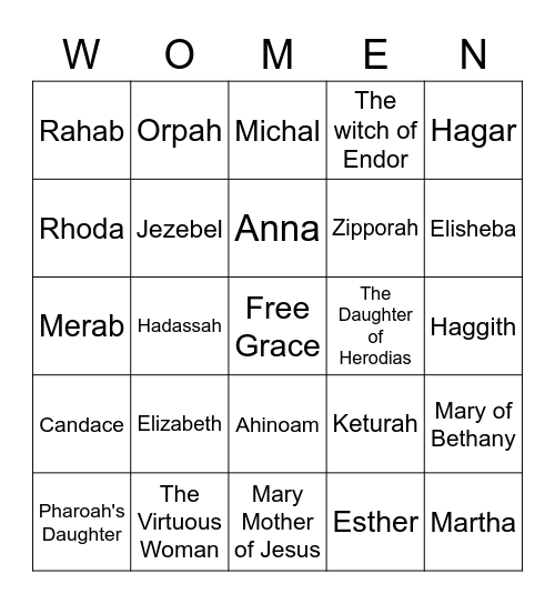 Women of the Bible Bingo Card