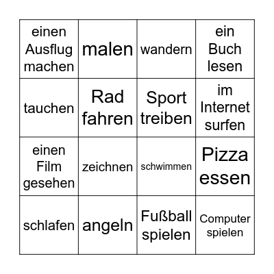 Was hast du im Sommer gemacht? Bingo Card